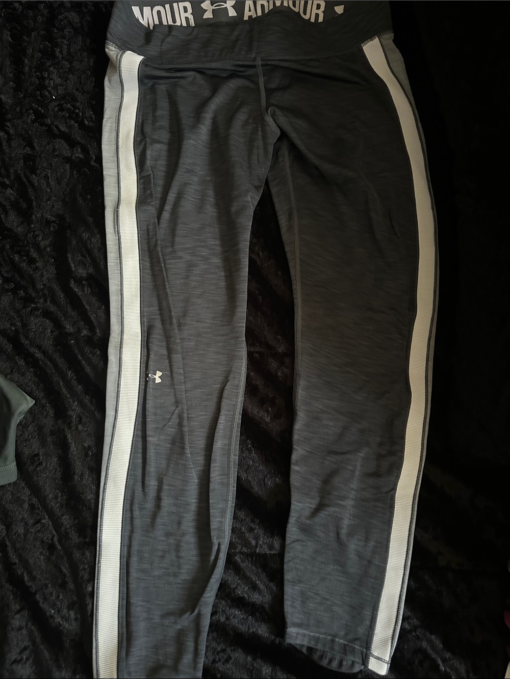 Under Armour Charcoal Gray Leggings with White Side Stripes